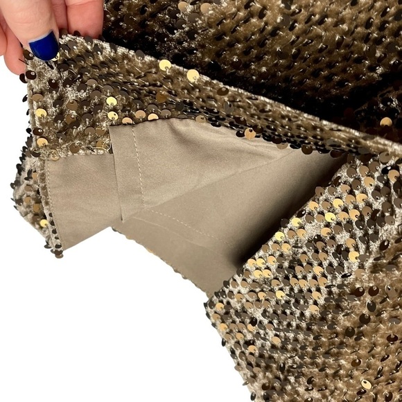 ELIZA J EJ5MO125 VELVET SEQUIN 3/4 SLEEVE BRONZE STRETCH SHEATH COCKTAIL DRESS - Picture 12 of 16